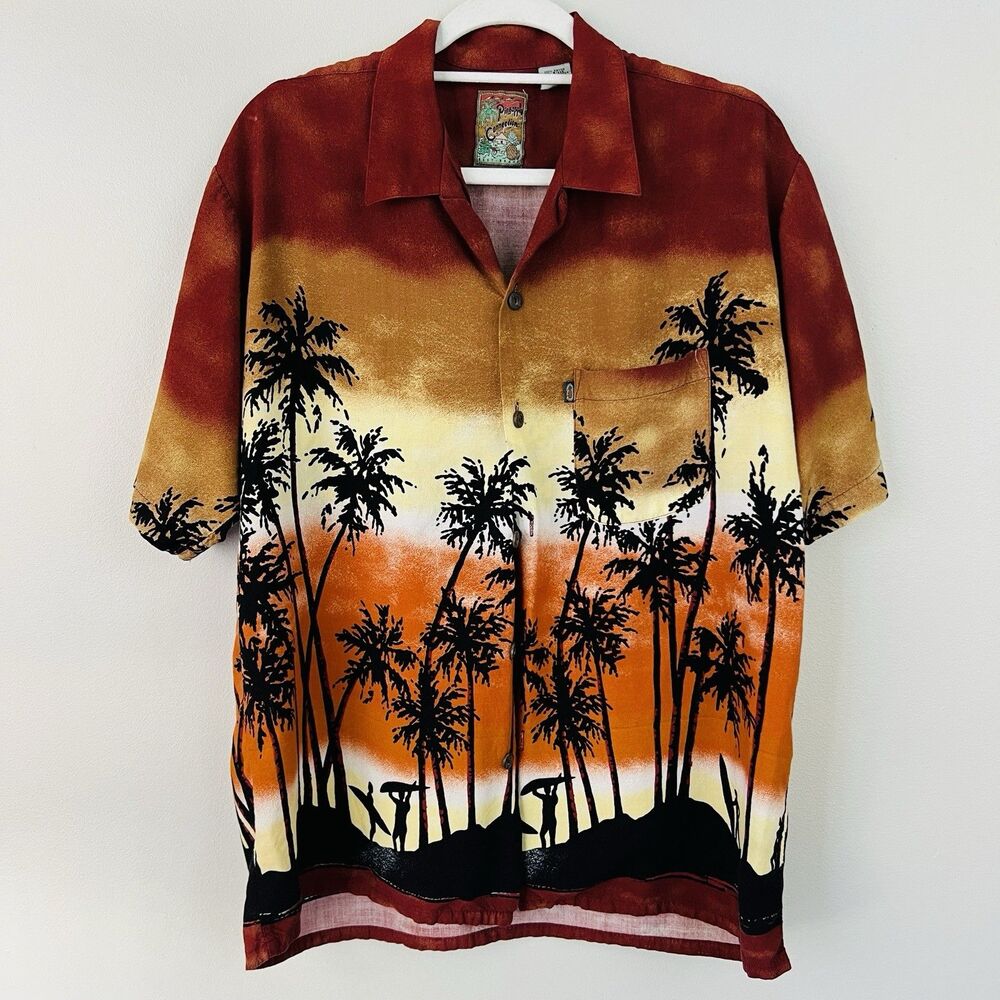 Pineapple Connection Hawaiian Sunset Beach Scene Surfers Rayon Lightweight Large